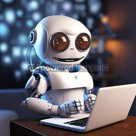 Architecture: Cheerful Robotic Companion Adorable Realistic Robot Engaged with Laptop #44600 Free AI Image