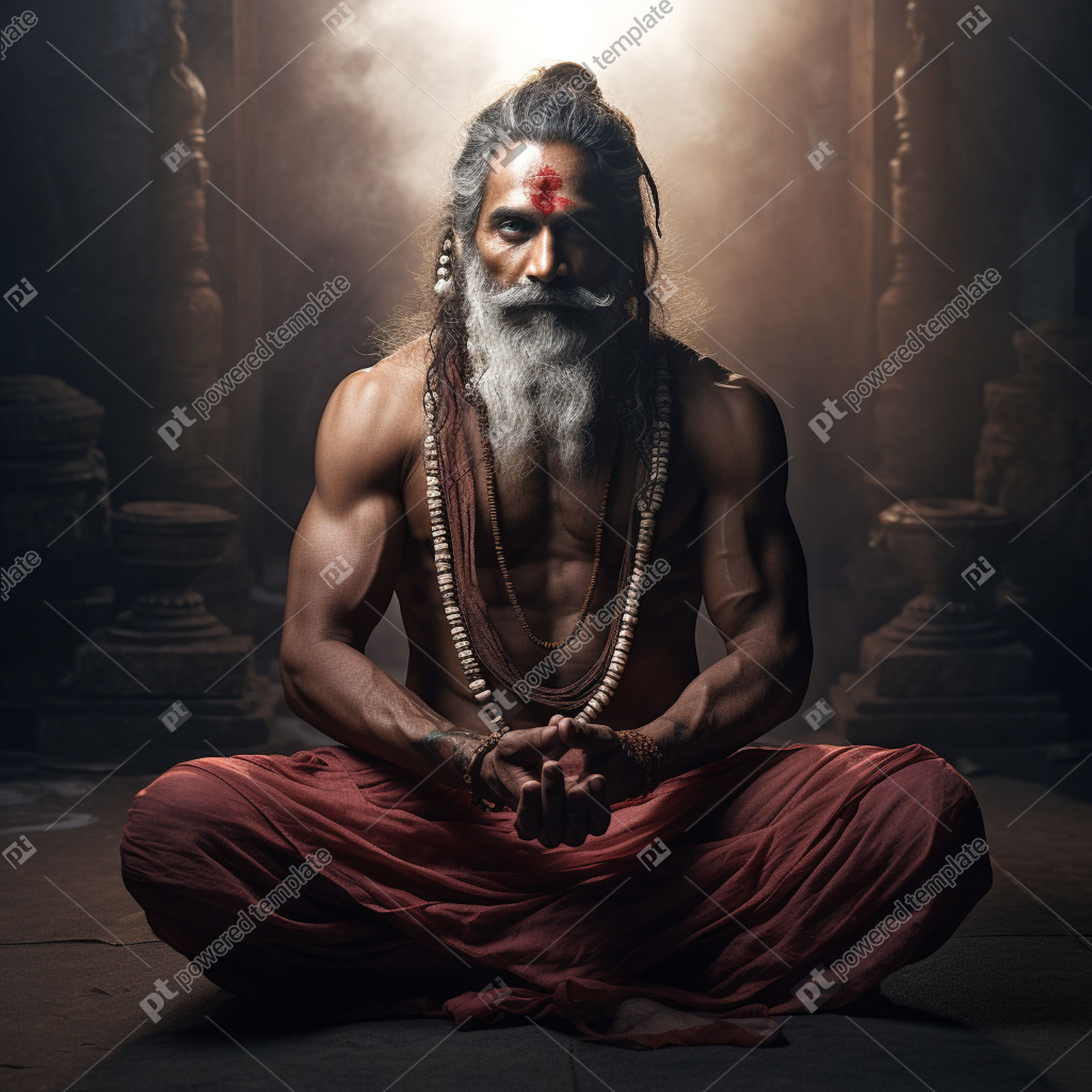 Indian Yogi Muscular Body in Meditation Pose with Calm Face and Gaze, Free, AI Image, PoweredTemplate, 130296