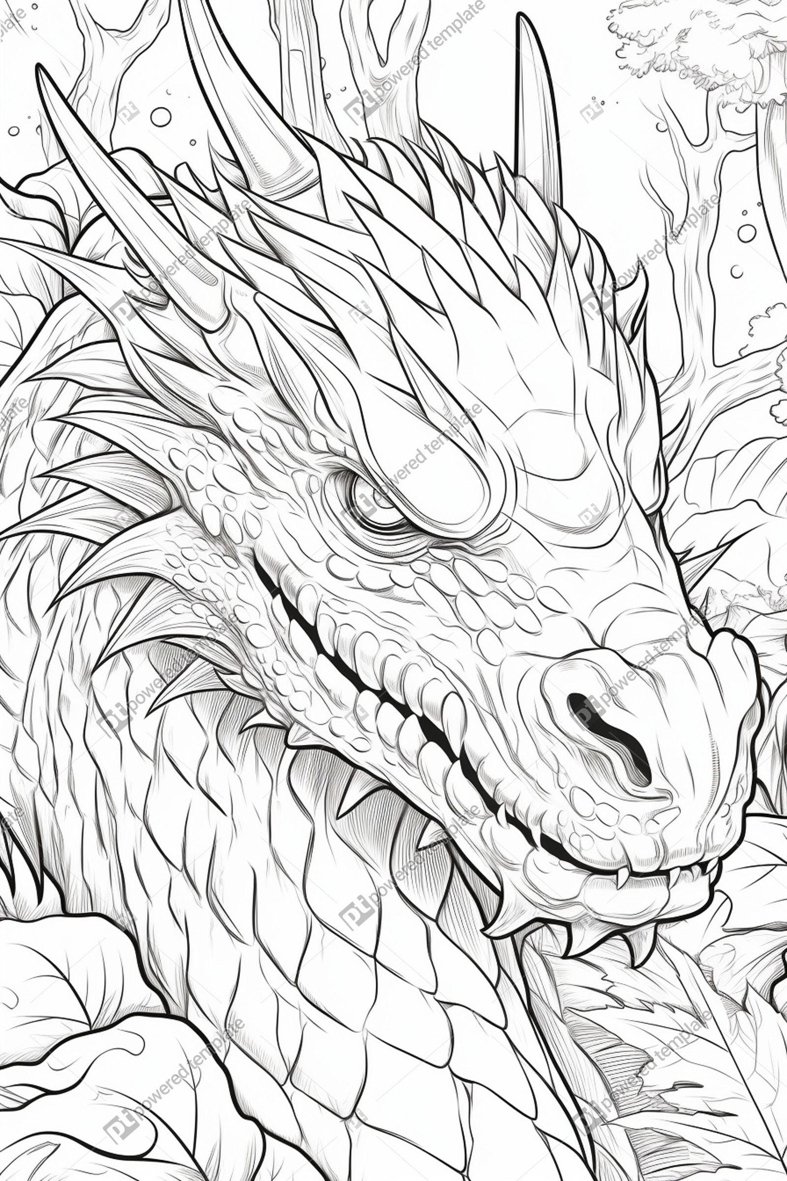 Cartoon-Style Coloring Page Black and White Seven-Headed Dragon ...