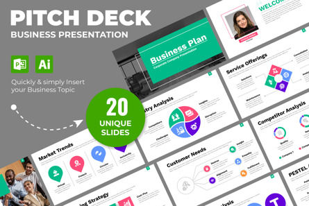 Pitch Deck Business Plan Presentation Template Design, Modello PowerPoint, 12956, Lavoro — PoweredTemplate.com