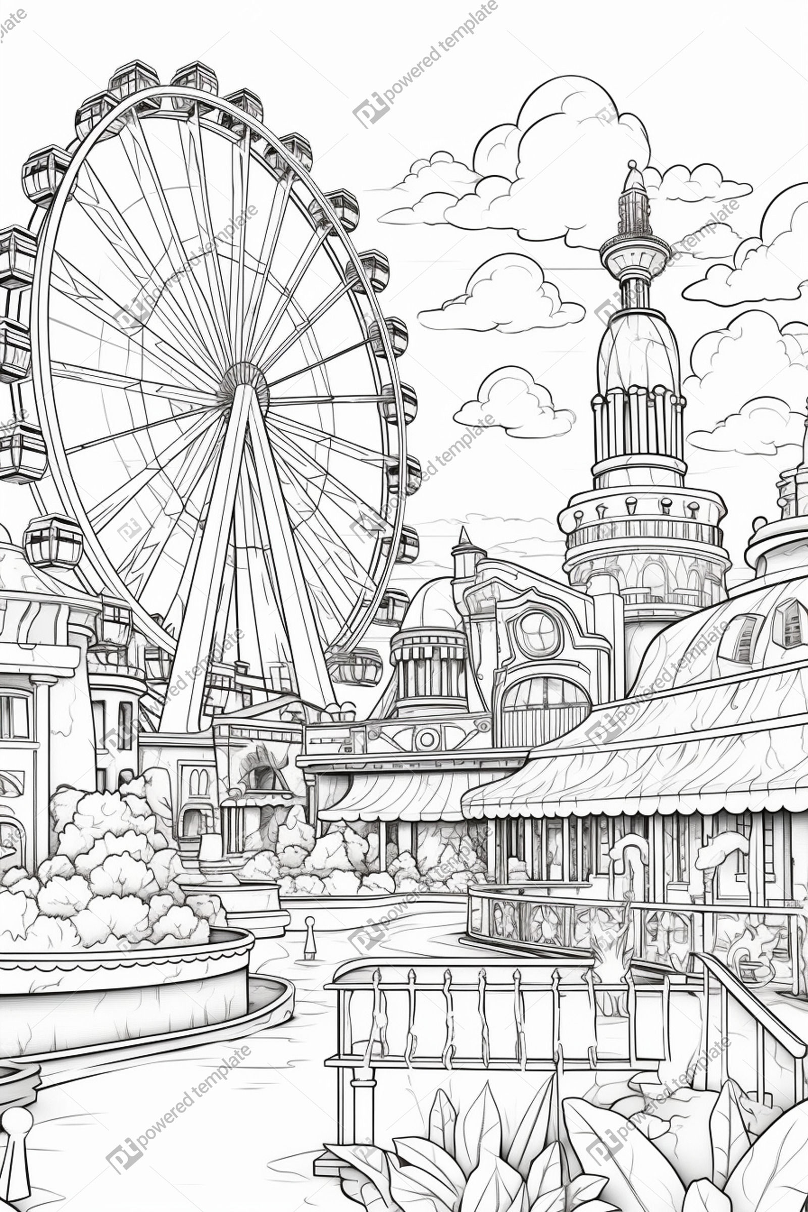 Cartoon-style Coloring Book Astroworld Amusement Park | AI Image ...