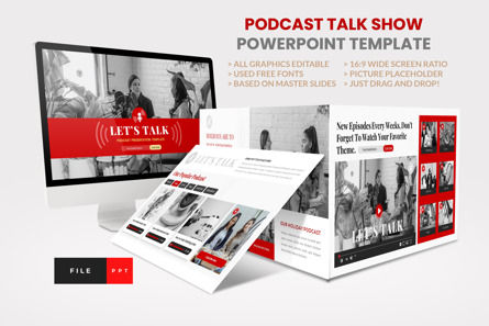 Podcast Talk Show Powerpoint Template, 파워 포인트 템플릿, 13194, Art & Entertainment — PoweredTemplate.com