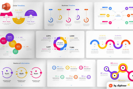 Circle Timeline PowerPoint - Infographic Template, Modello PowerPoint, 13502, Lavoro — PoweredTemplate.com