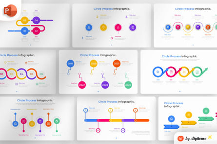 Circle Process PowerPoint - Infographic Template, Modello PowerPoint, 13531, Lavoro — PoweredTemplate.com
