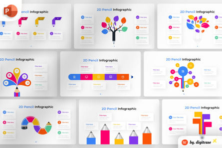 2D Pencil PowerPoint - Infographic Template, Plantilla de PowerPoint, 13599, Negocios — PoweredTemplate.com