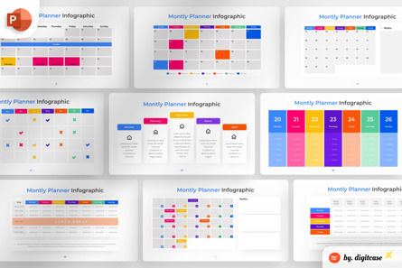 Monthly Planner PowerPoint - Infographic Template, Modello PowerPoint, 13618, Lavoro — PoweredTemplate.com