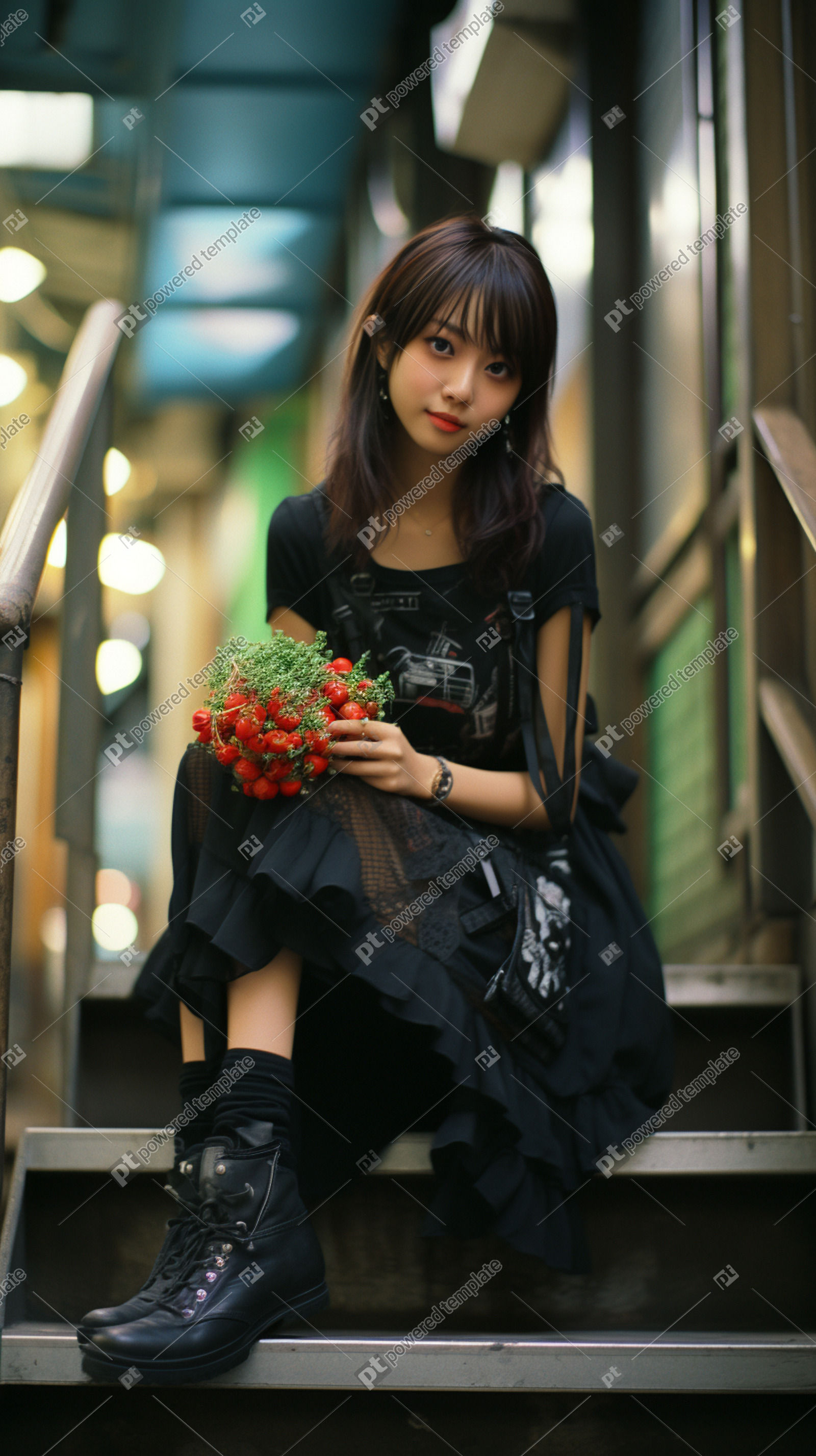 Photo Dreamy and Romantic Beautiful Japanese Girl in Black Sheer Stockings  Smiling Shyly on | AI Image | PoweredTemplate | 135215 | PoweredTemplate.com