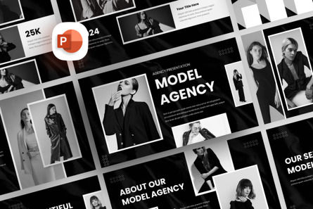 Black White Model Agency - PowerPoint Template, Modele PowerPoint, 13996, Business — PoweredTemplate.com
