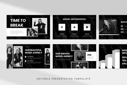 Black White Model Agency - PowerPoint Template, Diapositiva 2, 13996, Negocios — PoweredTemplate.com