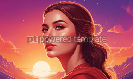 Bellezza e moda: A Beautiful Girl Red Sunset Background Template #50050 Gratis Immagine AI