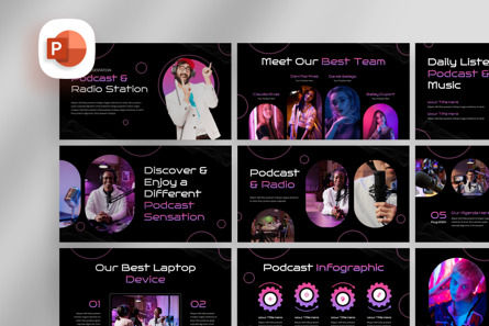Podcast and Radio Station - PowerPoint Template, PowerPoint-Vorlage, 14155, Art & Entertainment — PoweredTemplate.com