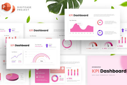 Simple Pink KPI Dashboard - PowerPoint Template, Modello PowerPoint, 14380, Lavoro — PoweredTemplate.com