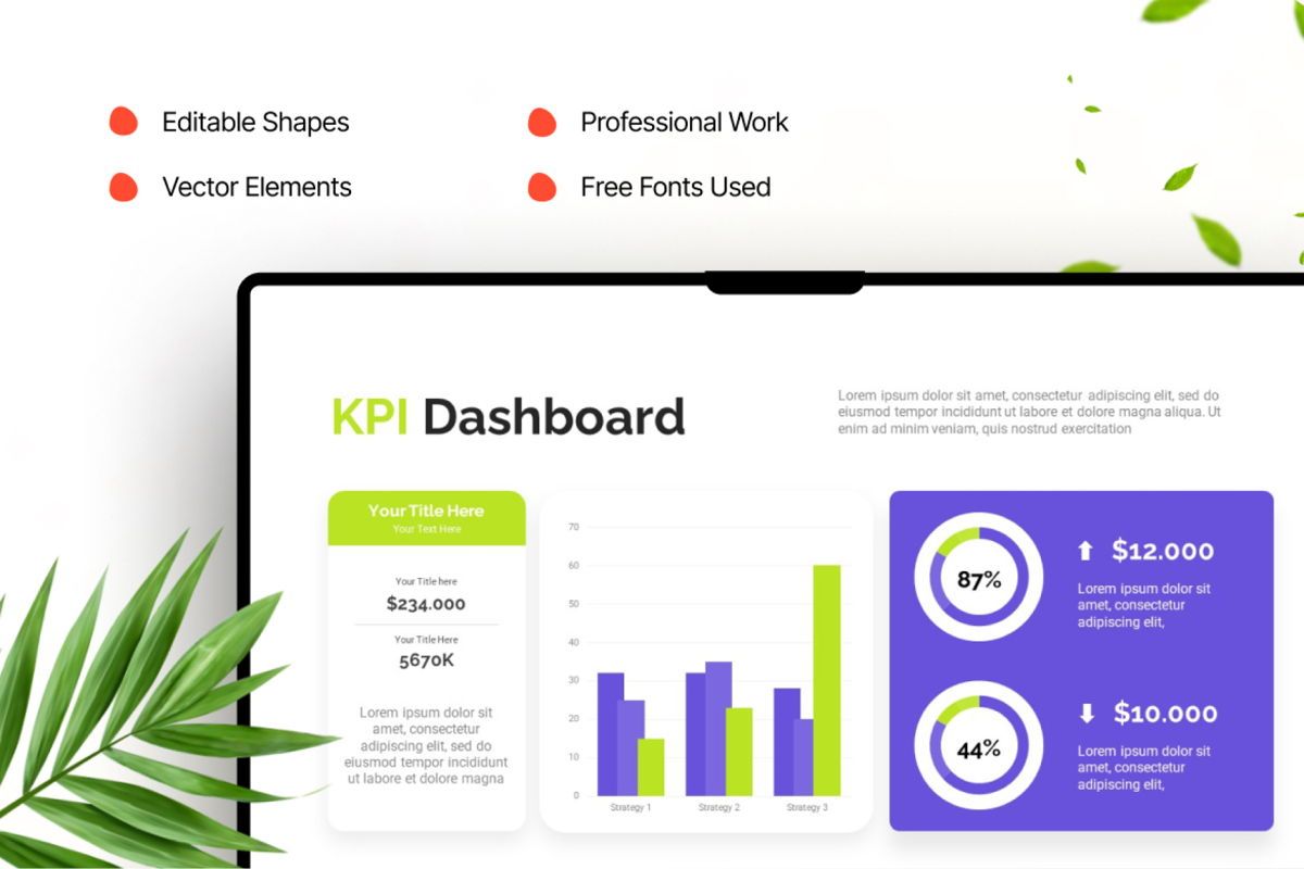 Blue Green Dazzle Kpi Dashboard Powerpoint Template Por Digitcase En