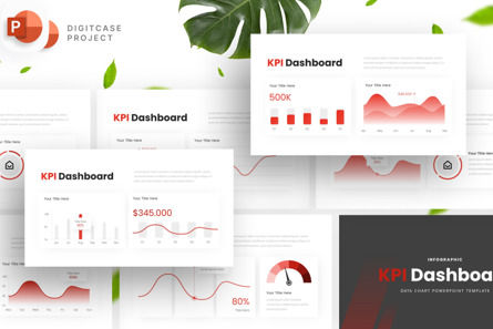 Modern Red KPI Dashboard - PowerPoint Template, 파워 포인트 템플릿, 14500, 비즈니스 — PoweredTemplate.com