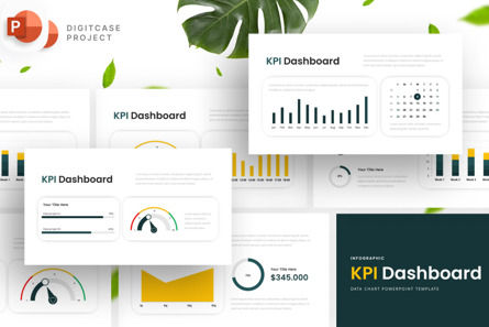 Dark Green KPI Dashboard - PowerPoint Template, PowerPoint-sjabloon, 14502, Bedrijf — PoweredTemplate.com