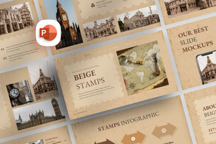 Beige Stamps - Creative PowerPoint Template, PowerPoint-sjabloon, 14507, Art & Entertainment — PoweredTemplate.com