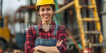 Industrial: Confident Female Construction Worker on a Busy Job Site #53976 Free AI Image