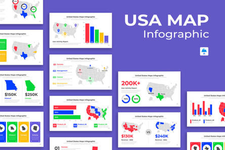 USA Maps Infographic Template Keynote, 苹果主题演讲模板, 14664, 美国 — PoweredTemplate.com