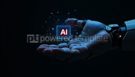 Technology: Robot Hands and Fingers Point to Laptop Button Advisor Chatbot Robotic Artificial Intelligence Conce #54749 AI Image
