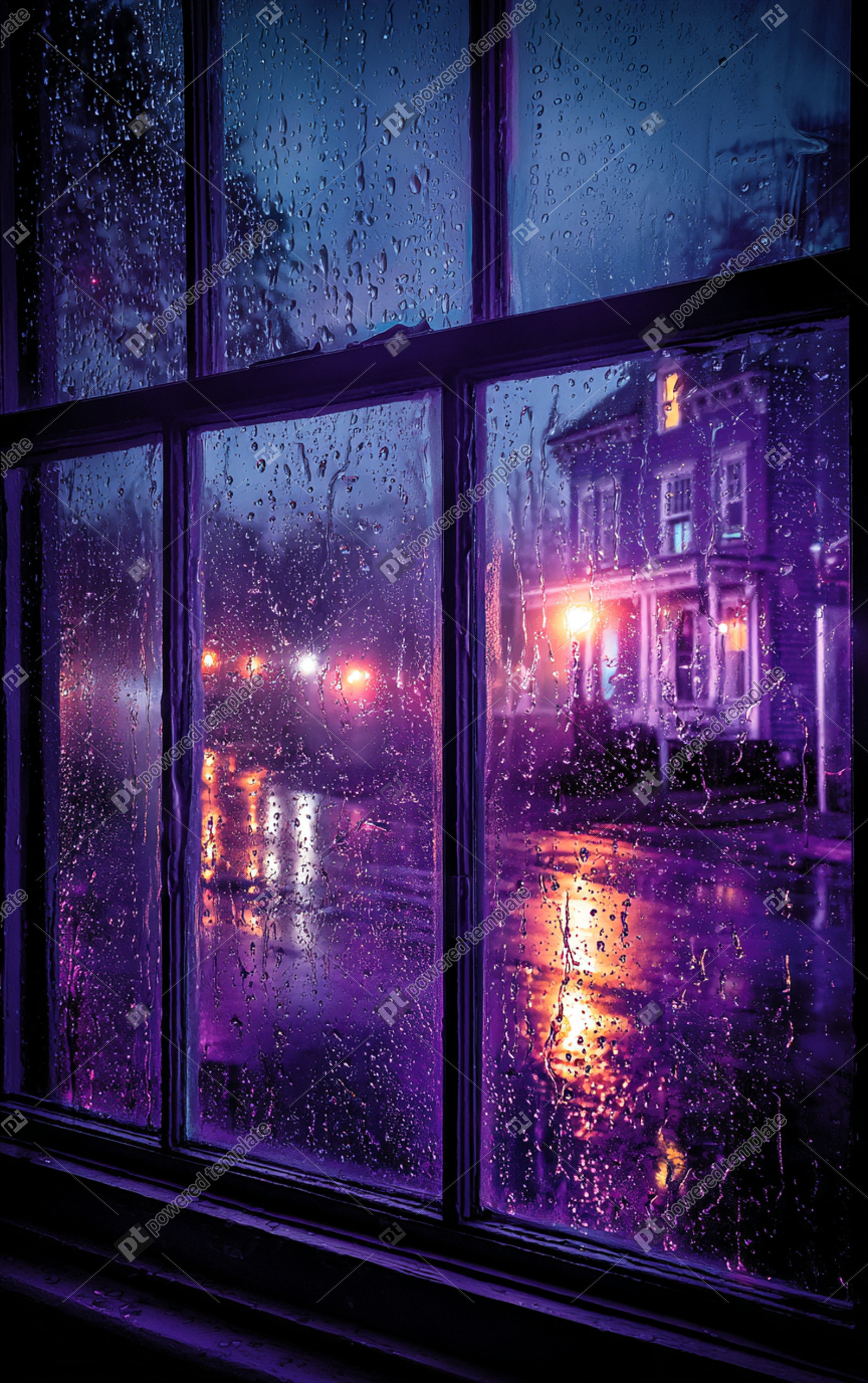 Rainy Night View Through a Window with Purple Hues | AI Image ...