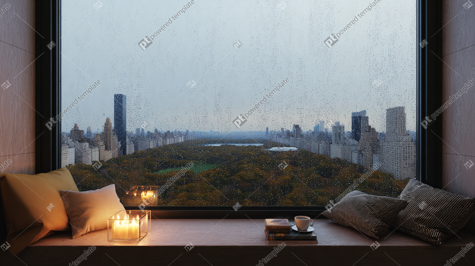 Rainy Day View of Central Park from a Cozy Window Nook | AI Image ...
