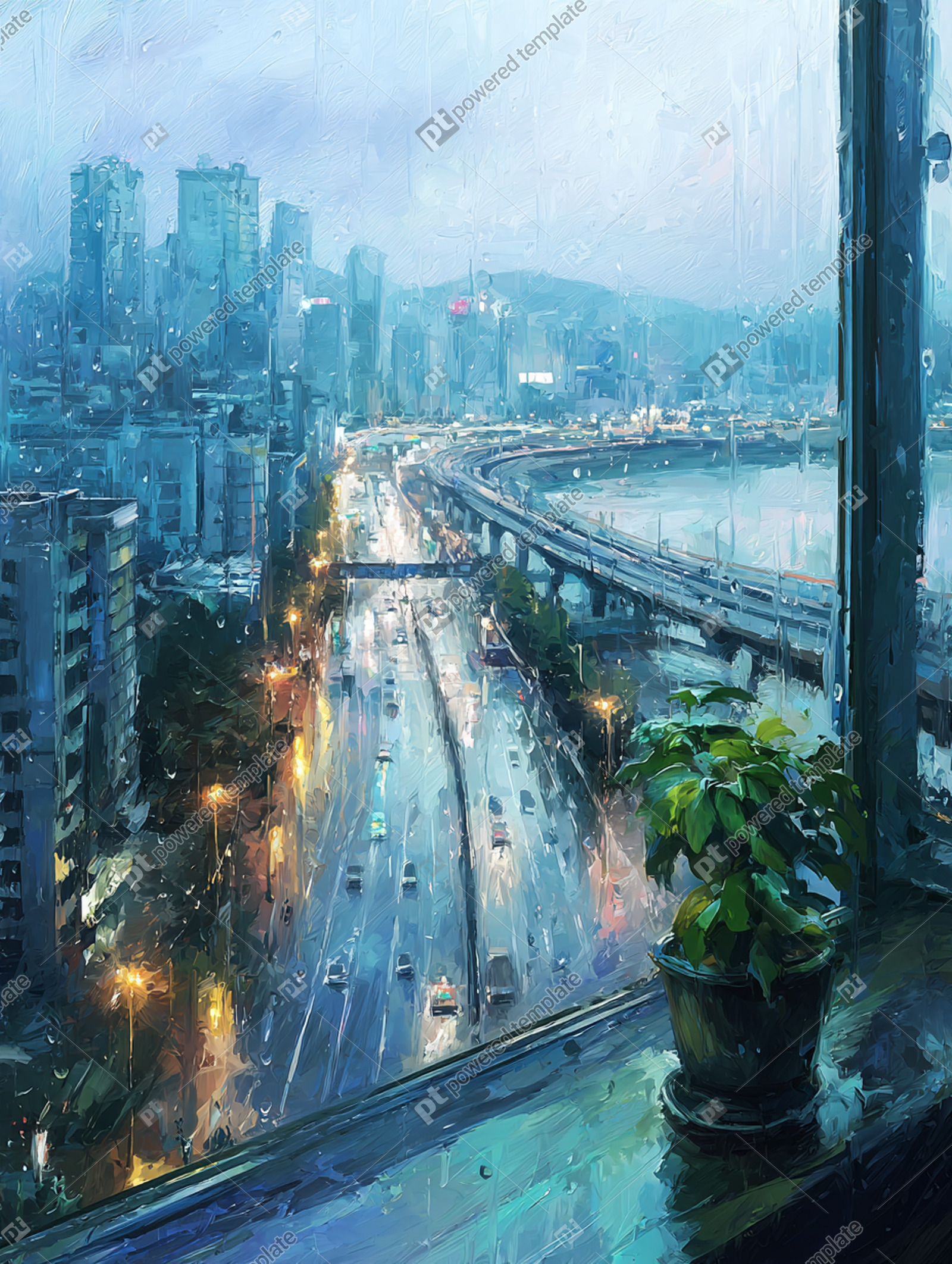 Rainy Cityscape from An Apartment Window | AI Image | PoweredTemplate ...