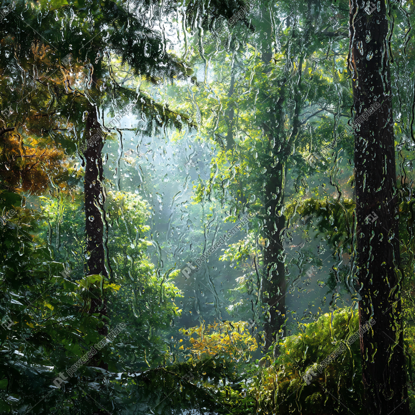 Rain-Kissed Forest Through a Paned Window | Free, AI Image ...
