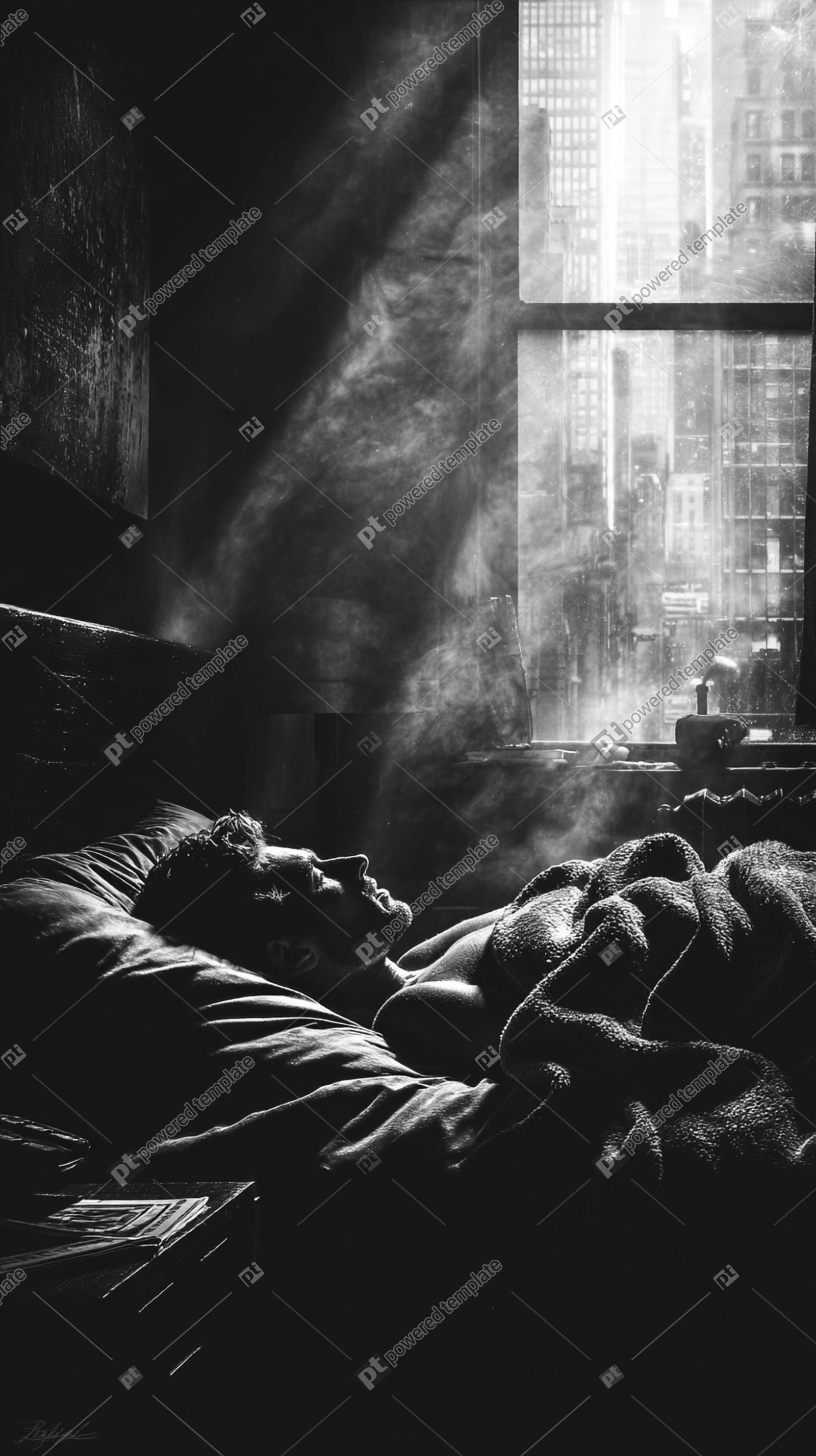 Urban Solitude A Man Bathed in Sunlit Dust by a City Window | Free, AI ...