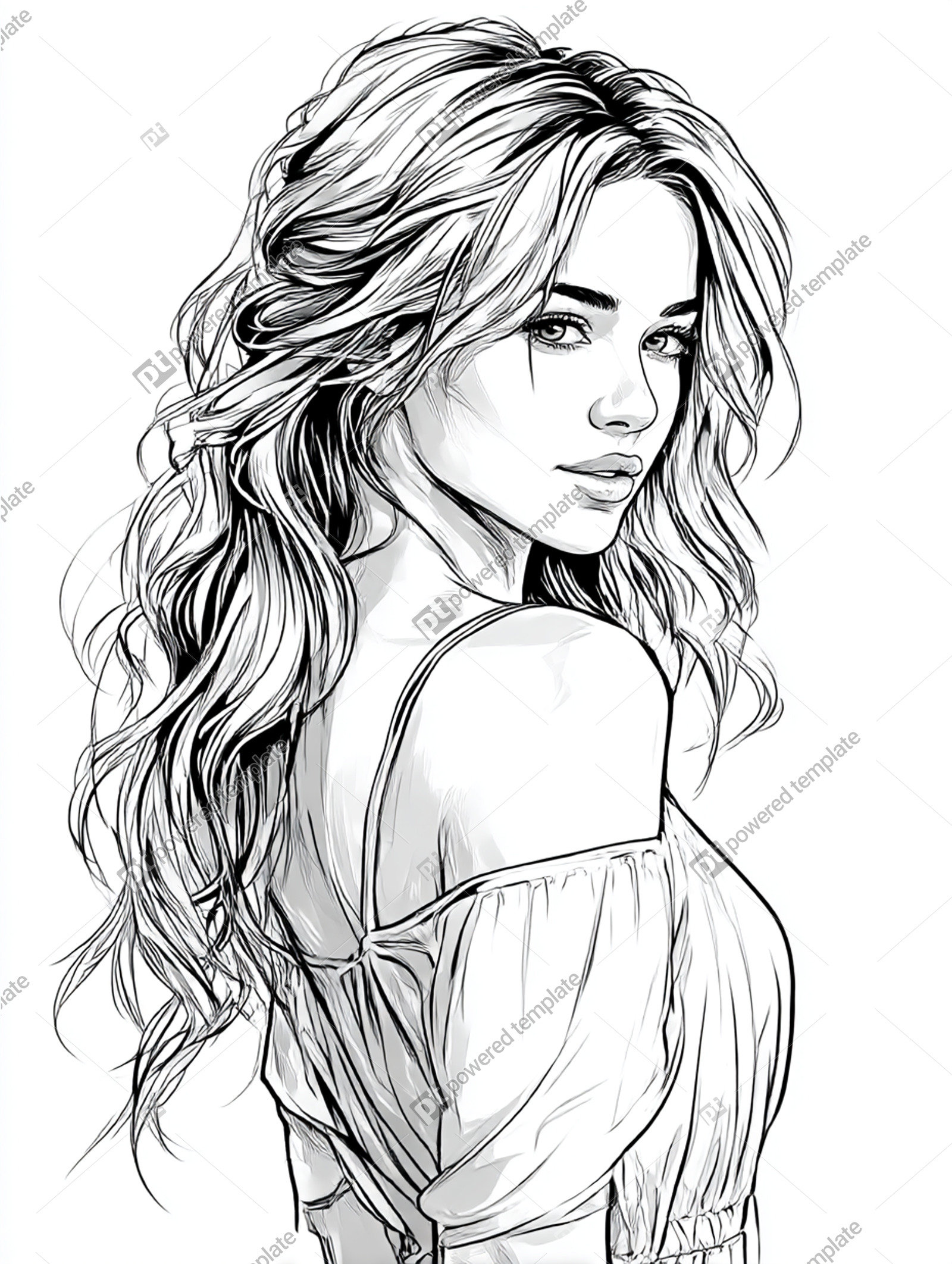 Alluring Gaze Monochrome Line Art of a Woman | Free, AI Image ...