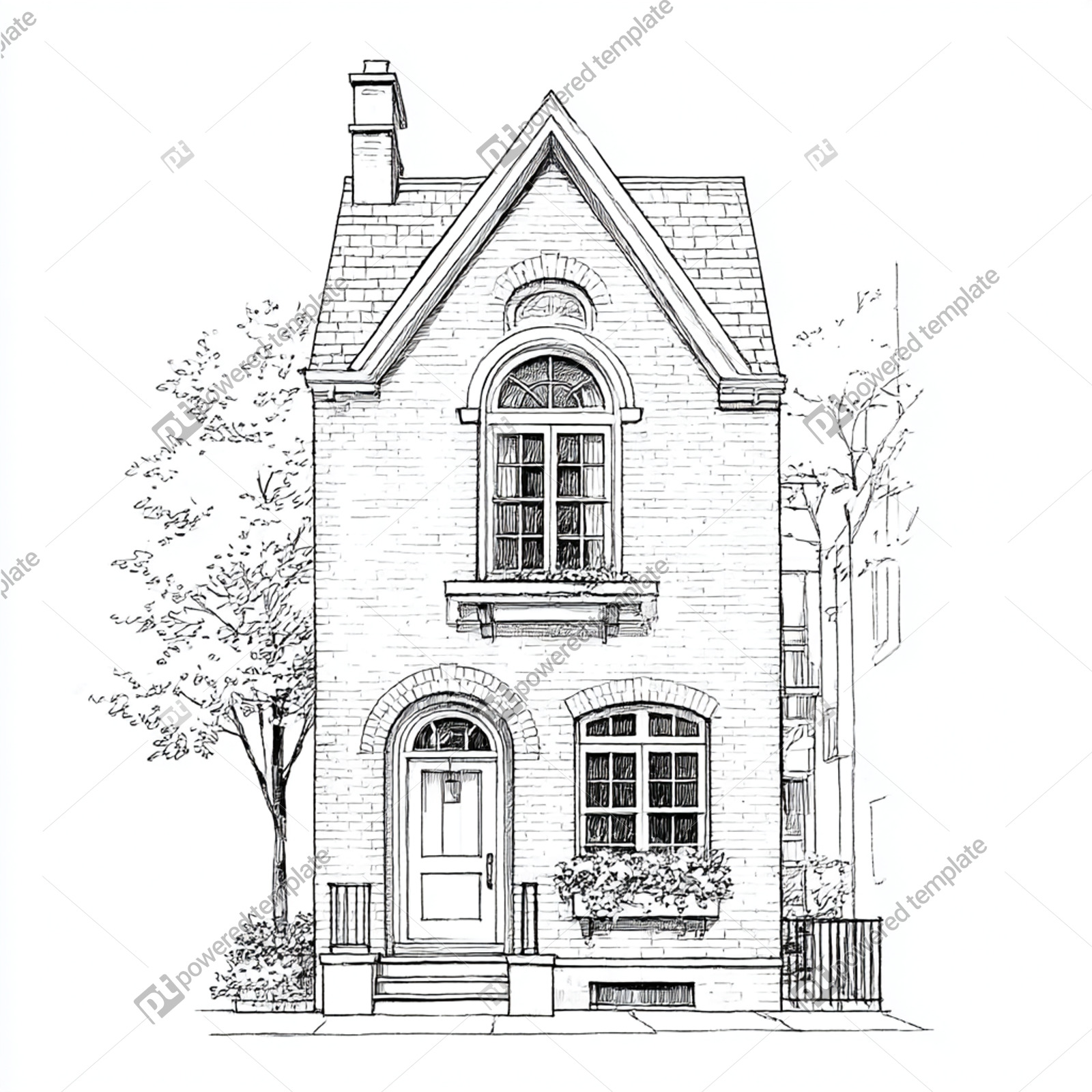 Charming Brick House Line Art with Arched Windows | AI Image ...