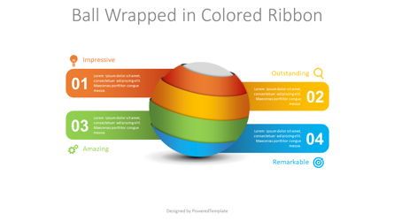 Ball Wrapped in Colored Ribbon Infographic, Gratis PowerPoint-sjabloon, 08813, 3D — PoweredTemplate.com