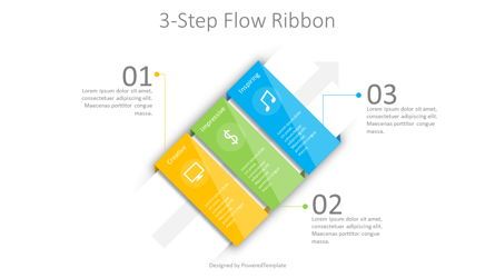 3-Step Flow Ribbon Diagram, Slide 2, 08989, 3D — PoweredTemplate.com