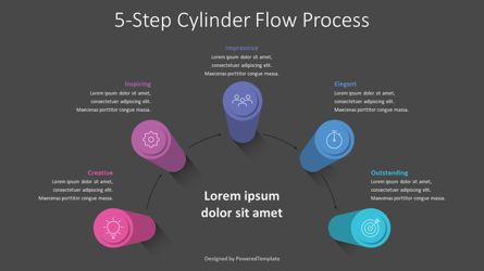 5-Step Cylinder Flow Process, Slide 2, 09057, 3D — PoweredTemplate.com