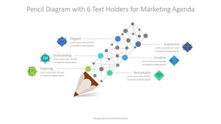 Pencil Diagram with 6 Text Holders for Marketing Agenda, Googleスライドのテーマ, 09154, 教育＆トレーニング — PoweredTemplate.com
