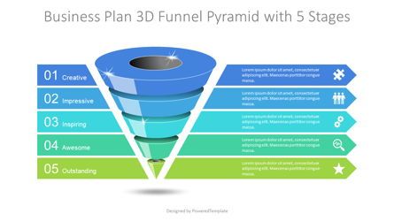 Business Plan 3D Funnel Pyramid with 5 Stages, 09161, 3D — PoweredTemplate.com