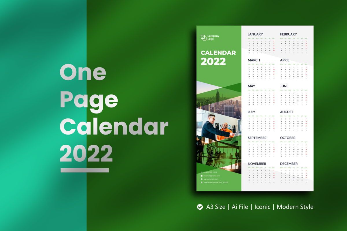 Green One Page Wall Calendar 2022 Alat Tulis Rivatxfz Poweredtemplate Com