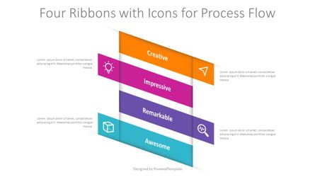 4 Ribbons with Icons for Process Flow, Gratis PowerPoint-sjabloon, 09243, Abstract/Textuur — PoweredTemplate.com