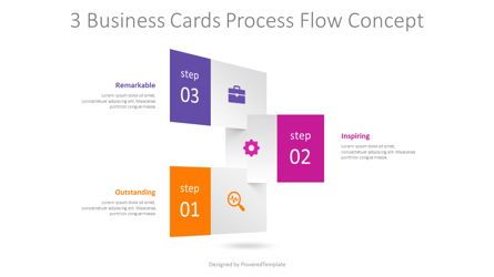 3 Business Cards Process Flow Concept, Gratis Modello PowerPoint, 09257, Astratto/Texture — PoweredTemplate.com