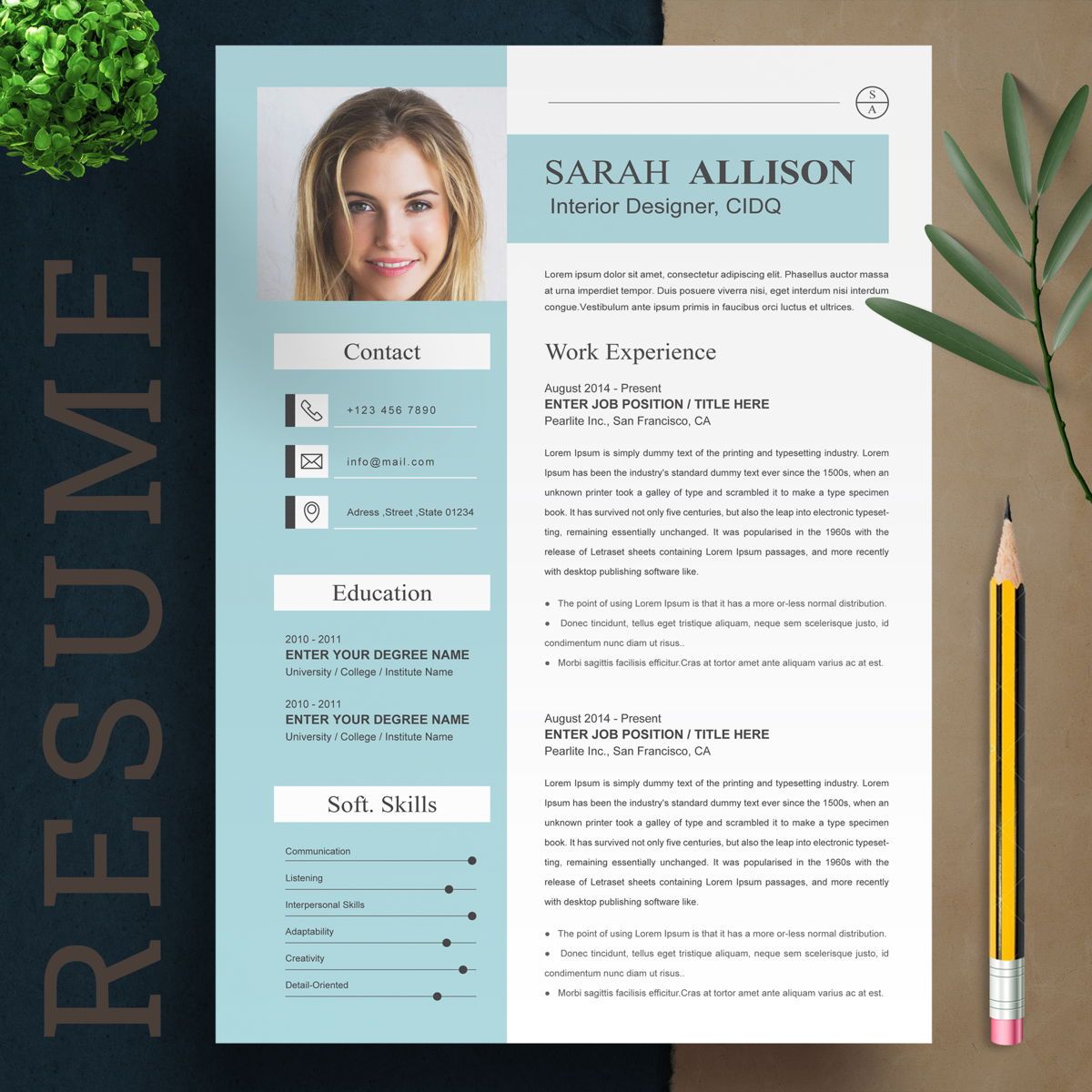 Desain dan Layout Interior Designer Free Resume Template Download