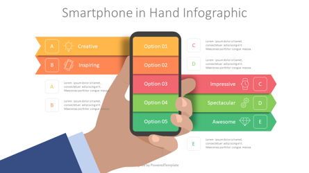 Smartphone in Hand Infographic, Gratis Tema Google Slides, 09363, Infografis — PoweredTemplate.com