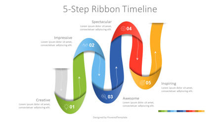 5-Step Zigzag Ribbon Timeline, 無料 Googleスライドのテーマ, 09374, 段階図 — PoweredTemplate.com