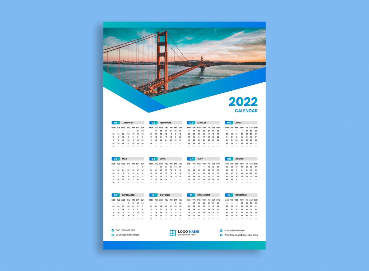 One Page Calendar 2022 Wall Calendar Template Design 2022 One Page Wall Calendar 2022 Template  Design | Stationery | Almahadi348 | Poweredtemplate.com