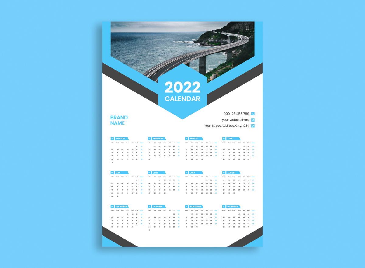 Wall Calendar Template Design 2022 One Page Wall Calendar 2022. 