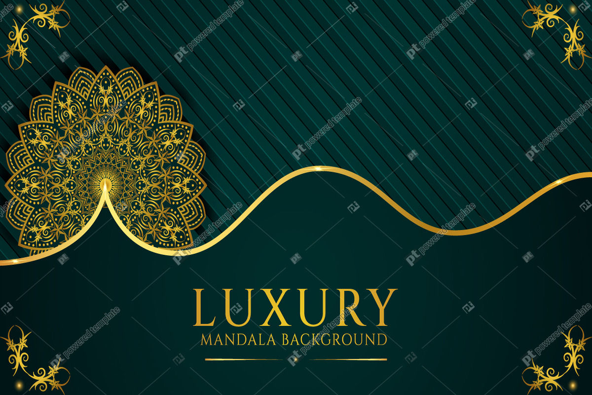 Luxury Mandala Background in Golden and Green Color for Powerpoint  Presentation | 01610 