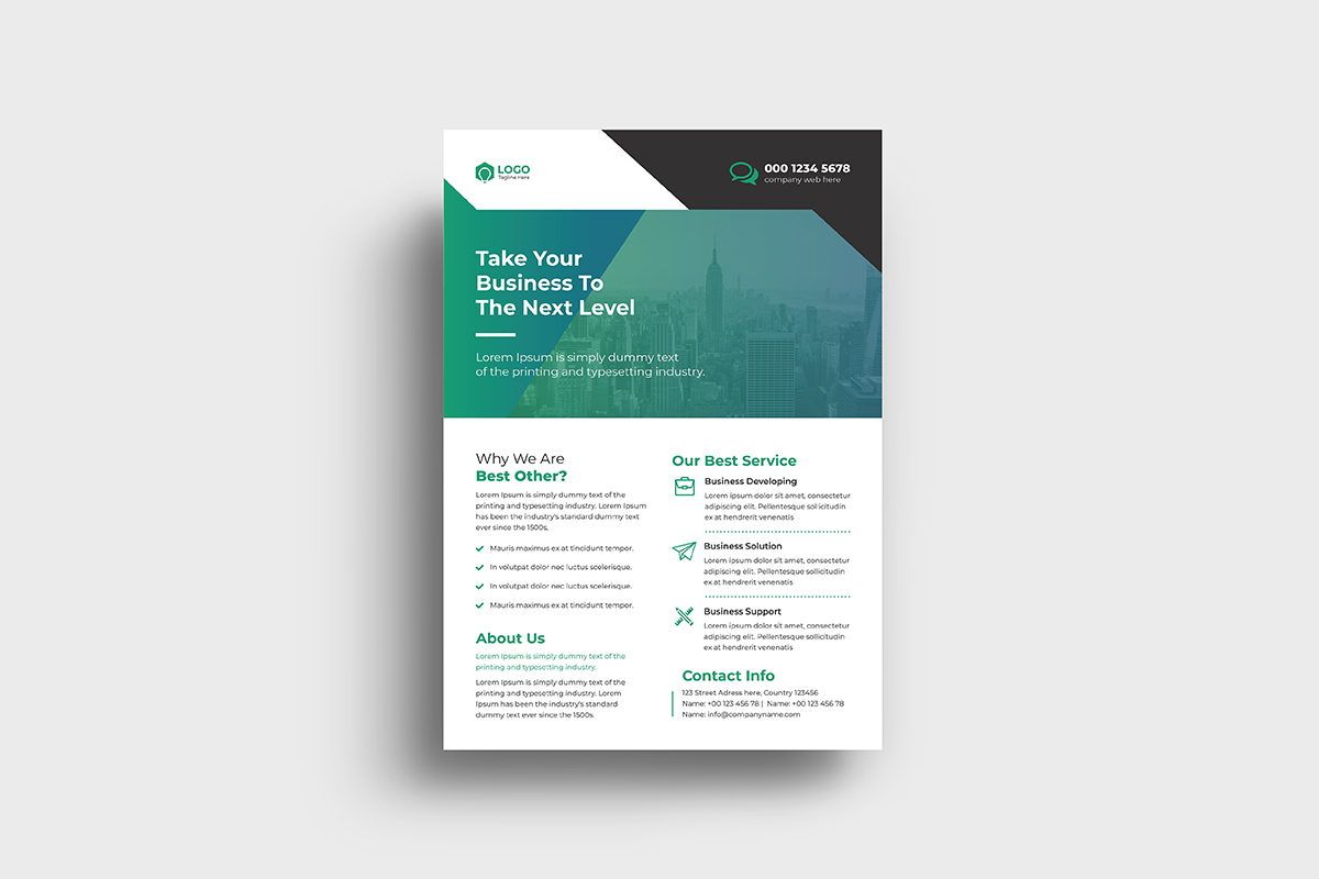 Green Color Scheme Creative Modern Corporate Business Flyer,Leaflet Design  Template
