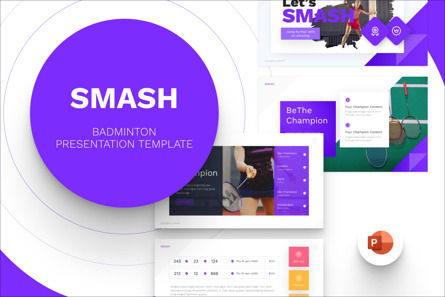 Smash Badminton PowerPoint Template, PowerPoint-sjabloon, 09716, Sport — PoweredTemplate.com