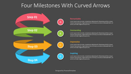 Four Milestones with Curved Arrows, Slide 3, 09836, 3D — PoweredTemplate.com