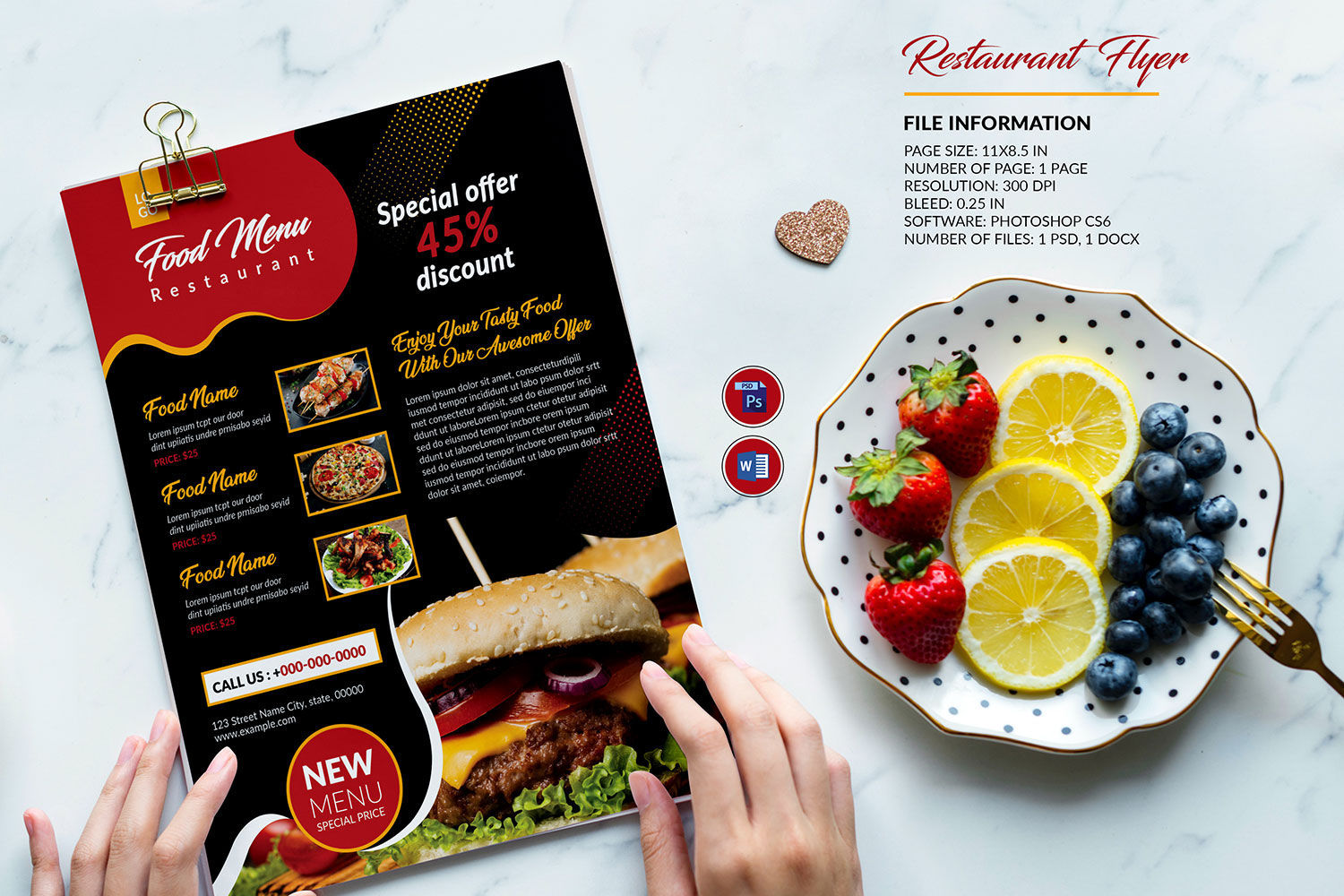 Fast Food Menu Free Poster Template for Photoshop and Illustrator!