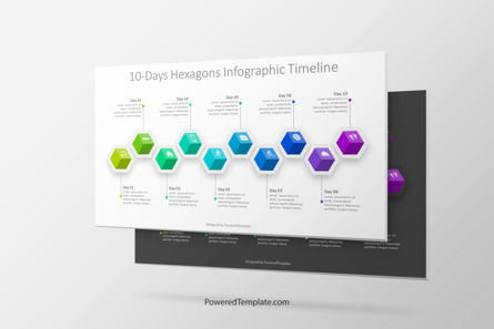 10-Day Hexagons Infographic Timeline, 10214, Diagramas de la etapa — PoweredTemplate.com
