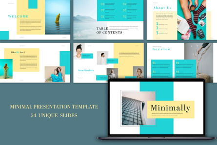 Minimal Presentation Template in Teal and Yellow Color, PowerPointテンプレート, 10650, ビジネス — PoweredTemplate.com